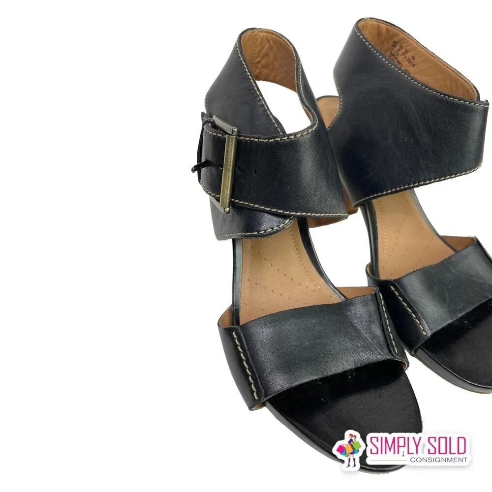Clarks Artisan Sandals Womens 7M Black Leather Ankle‎ Strap Open Toe 3